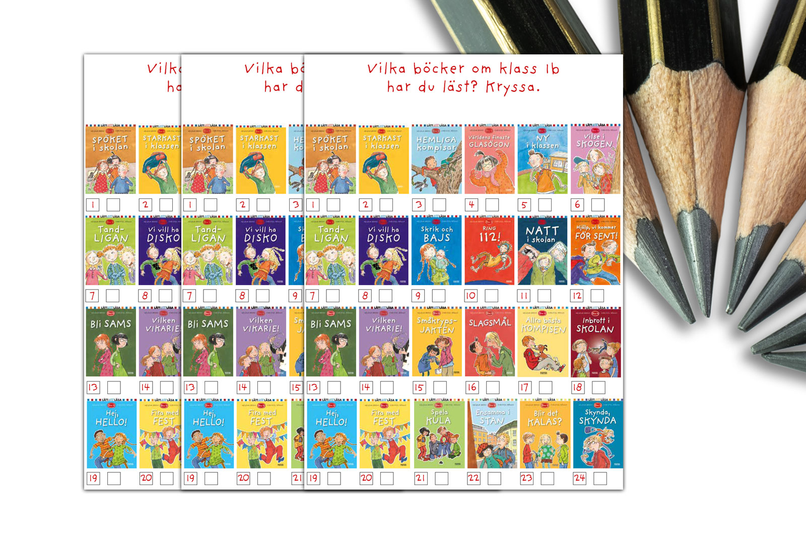 Vilka böcker har du läst? Ladda ner läsförståelse till Klass 1b-böckerna